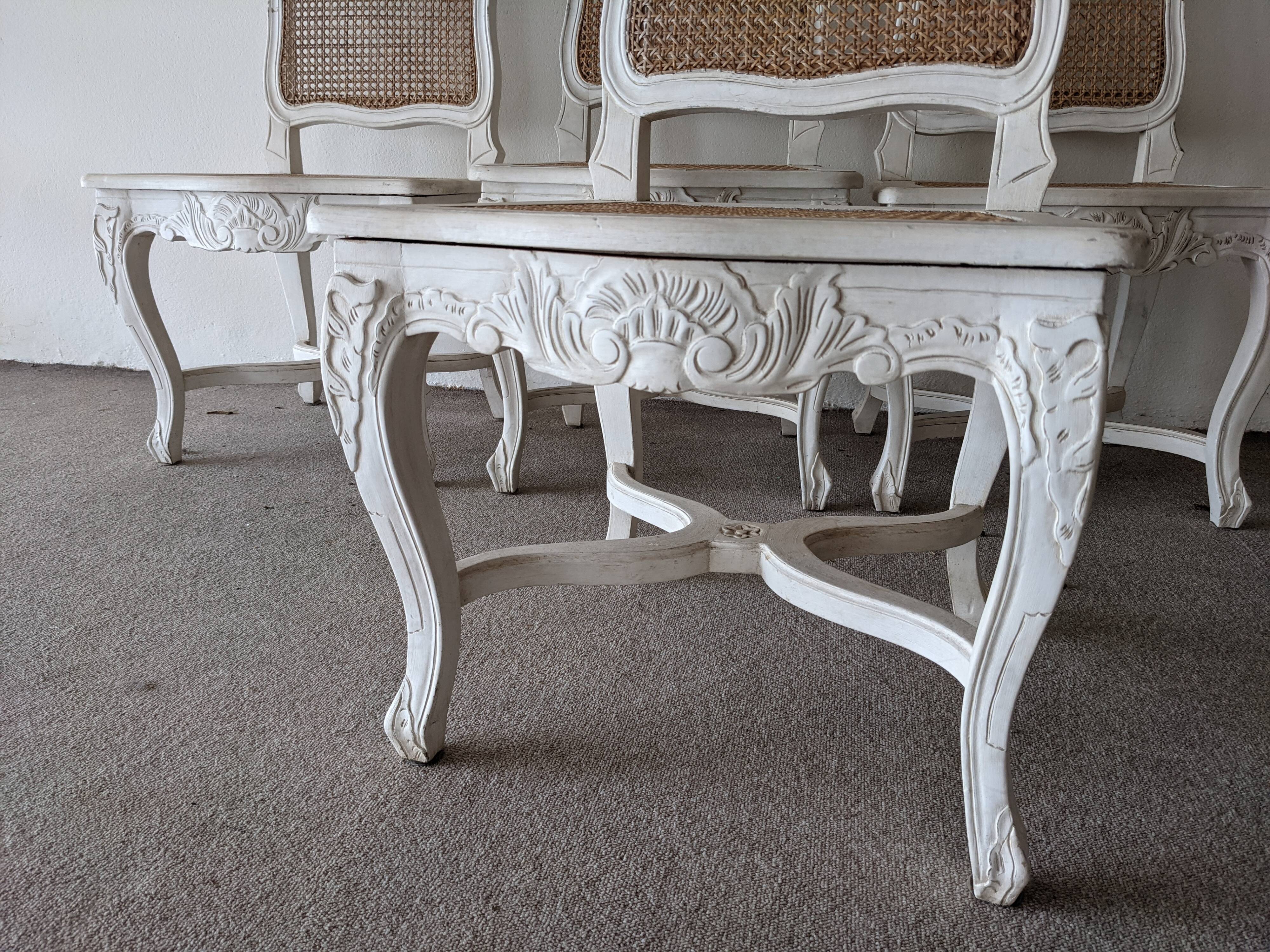 4 cannate chairs in patinated wood