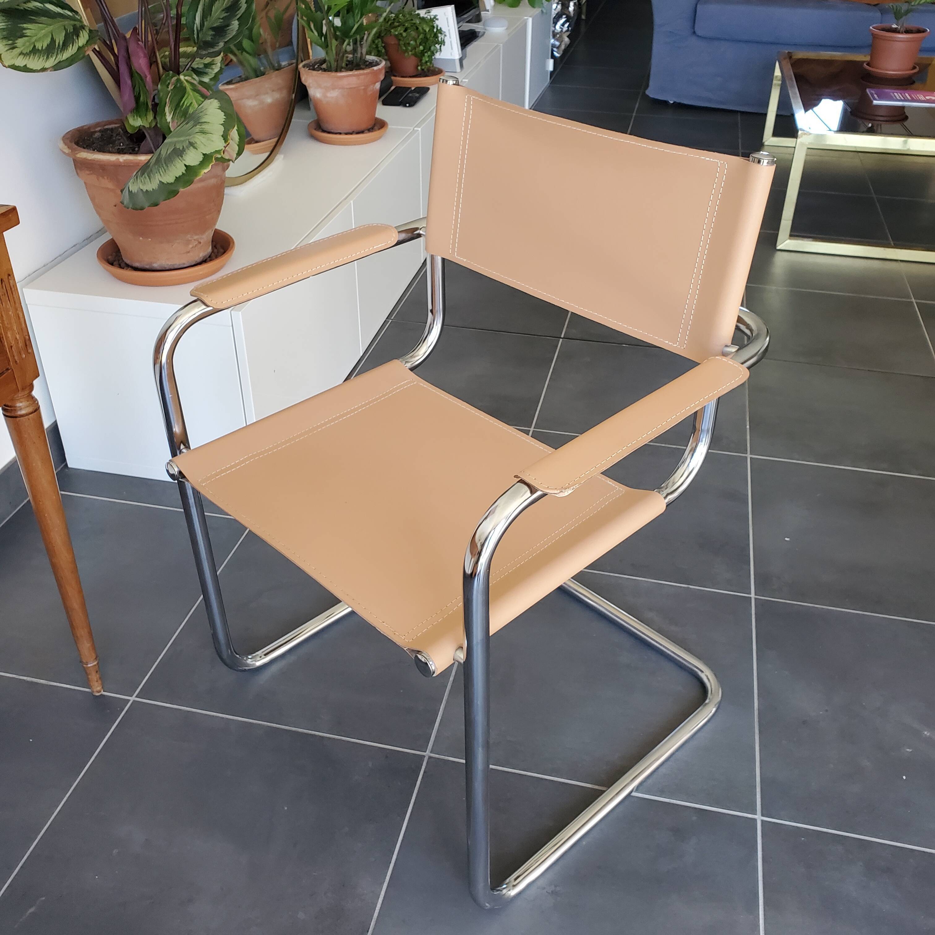 Beige leather armchair