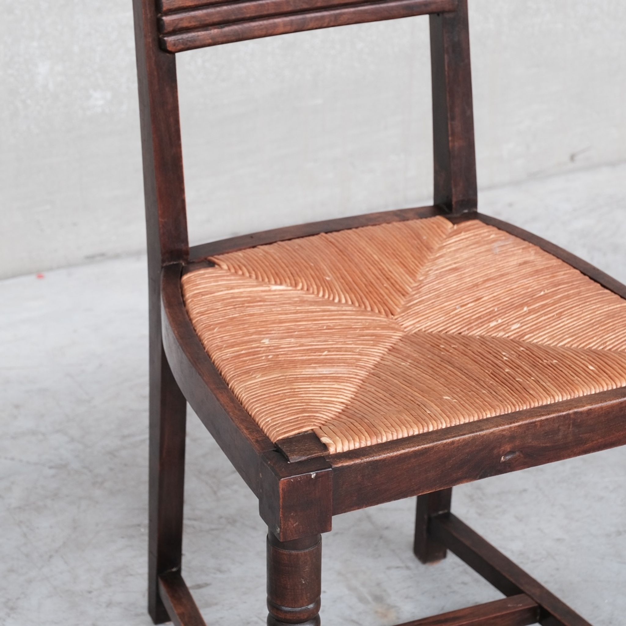 Set of six rush mid-century dining chairs