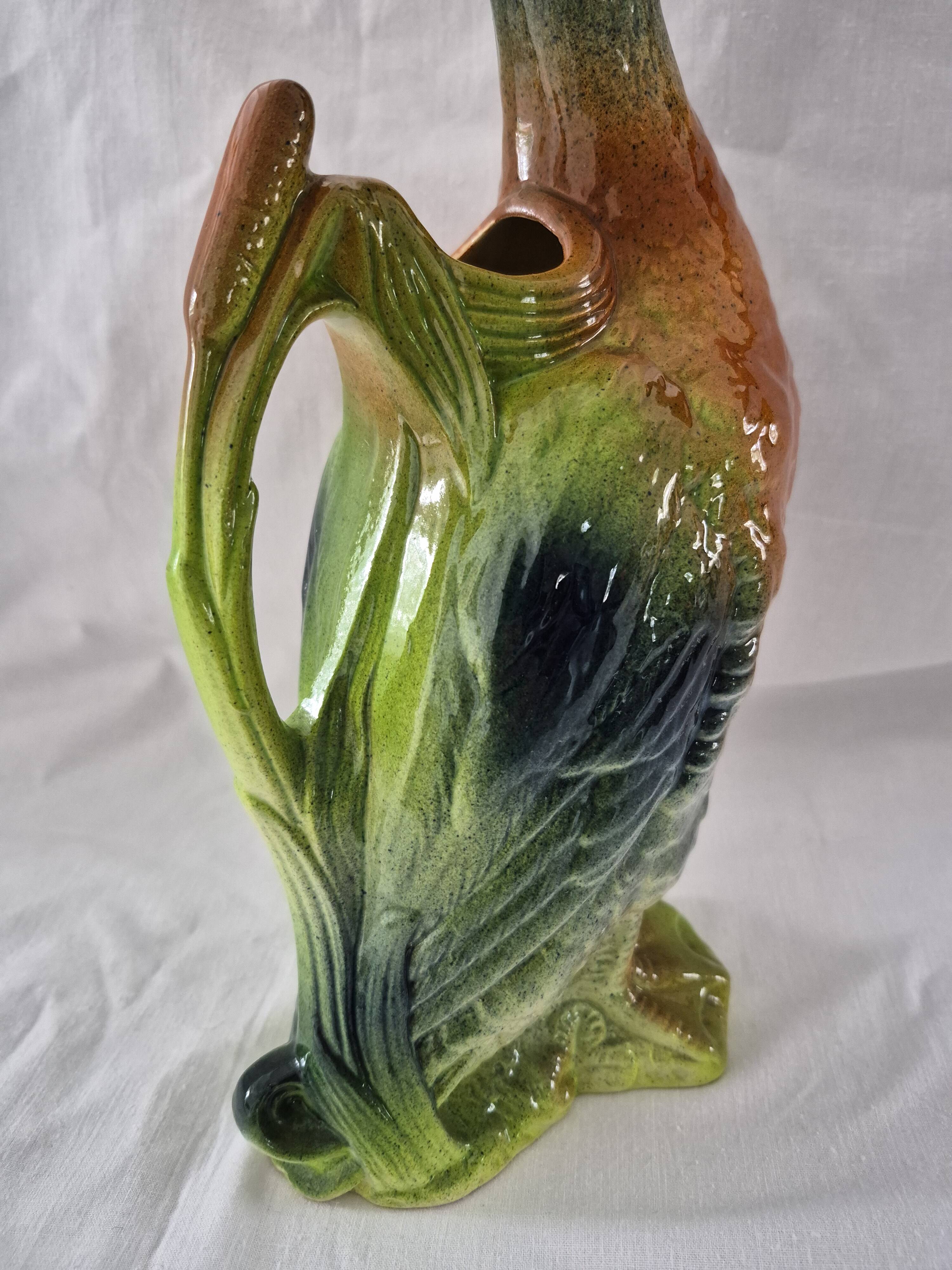 Old barbotine jug Saint Clément Mallard Duck A027