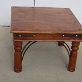 Wooden and wrought iron coffee table