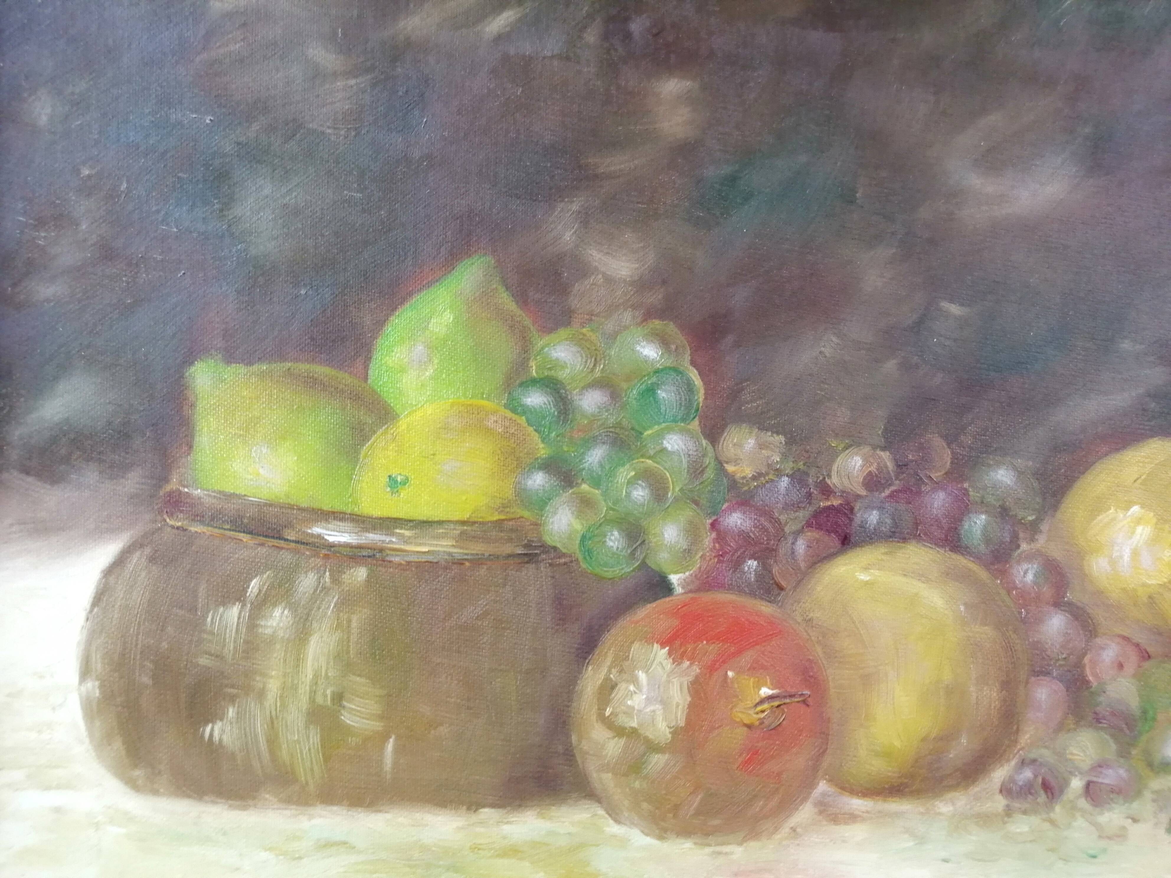 Still life with fruit signed, dated and framed 54cmX42cm