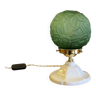 Lampe de table pied en porcelaine et abat jour globe en verre art nouveau vert vintage LAMP-7157