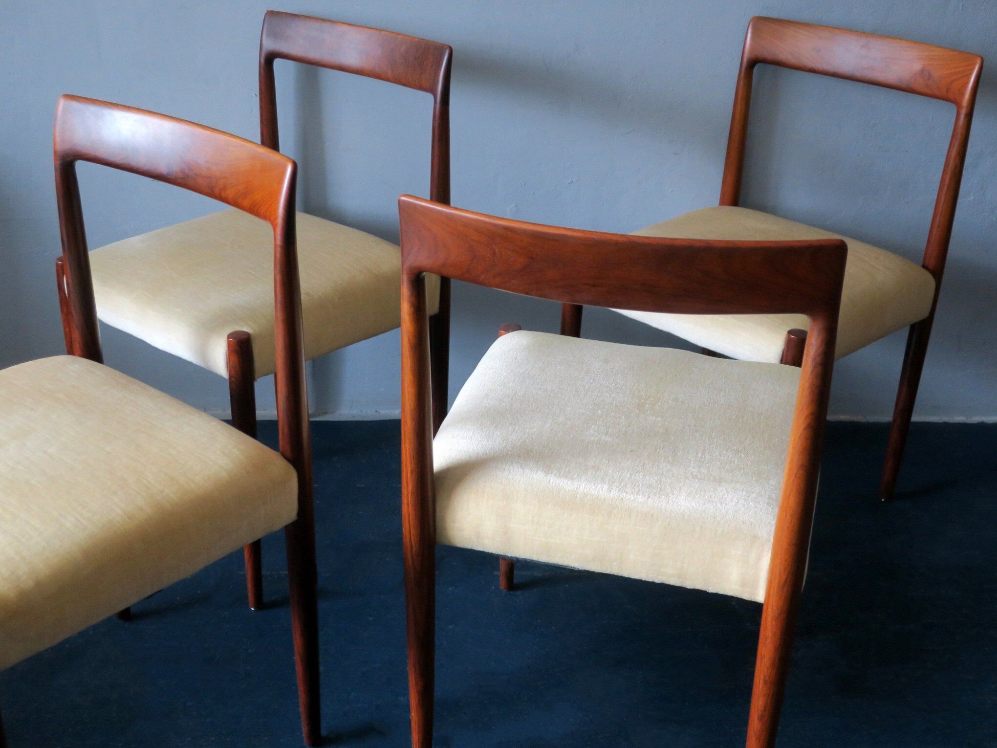 Set of four mid-century mohair covered dining chairs, 1960s