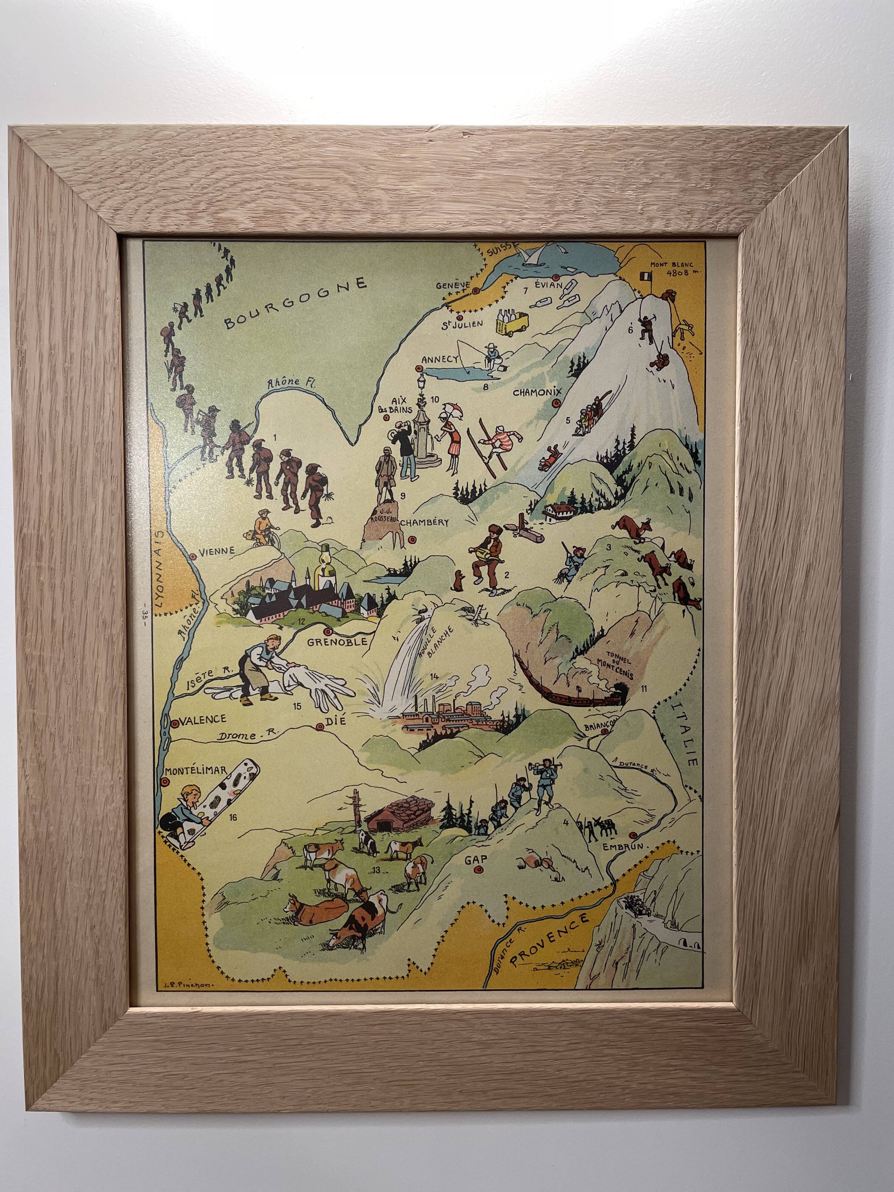 Old poster illustrated map of Savoy 1942 - JP Pinchon