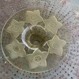 Grande Coupe a fruits en verre et verre dépoli, jaune, motif floral