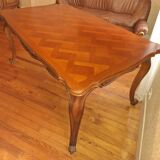 Louis XV style extendable table in solid cherry wood with marquetry.