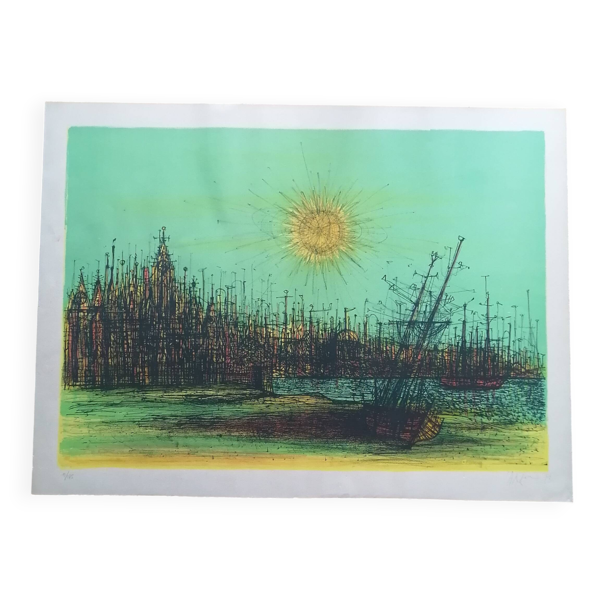 Lithograph "Cathedral of Boats" Jean Carzou (1907-2000)