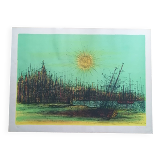 Lithograph "Cathedral of Boats" Jean Carzou (1907-2000)