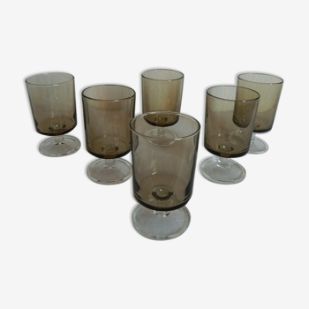 Set de 6 verres à vin fumé noir Luminarc France vintage 70