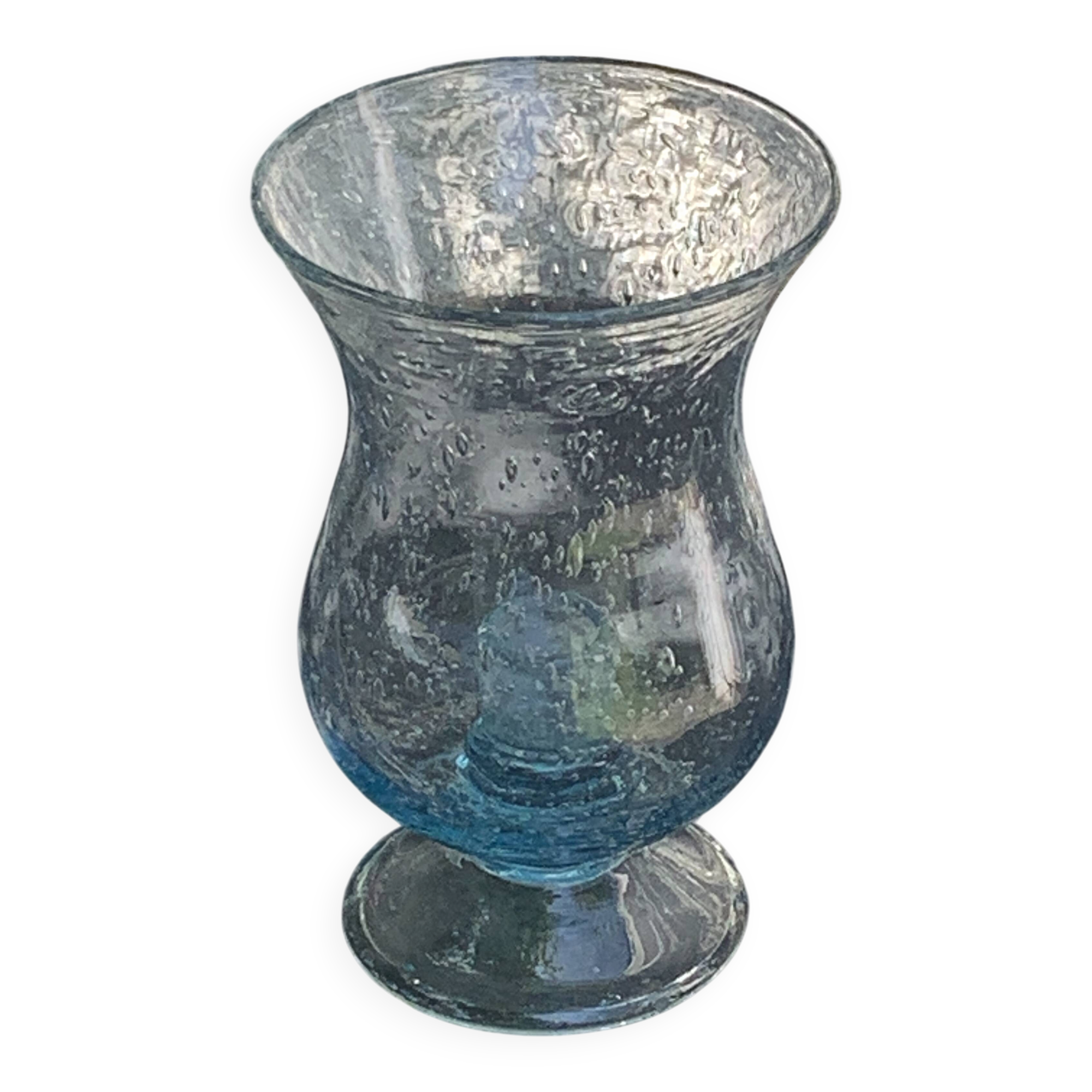 Tealight holder, blown glass candle holder in blue color from Biot glassworks