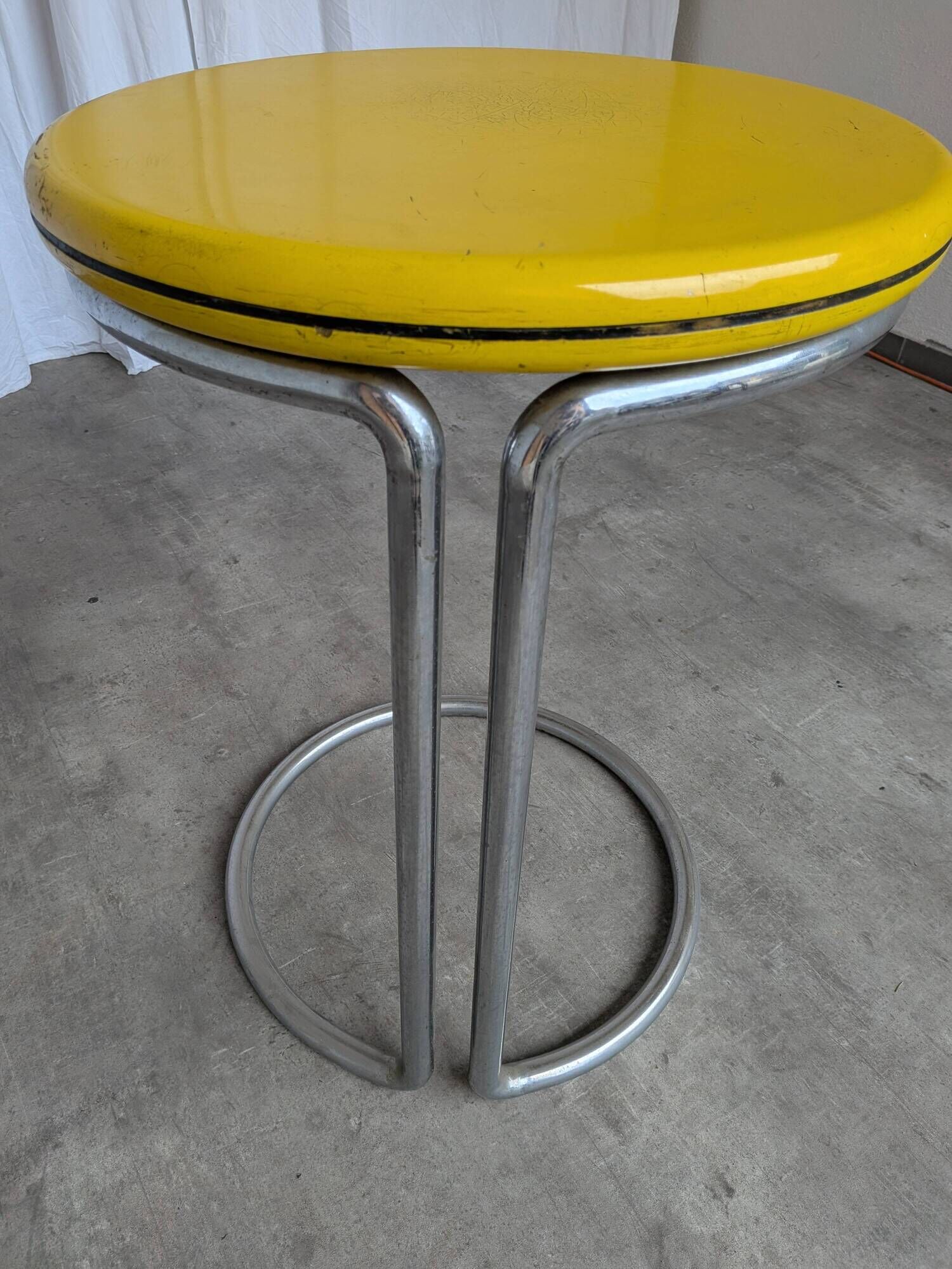Vintage Yellow Bar Table: Chrome Bauhaus Style, 1970s High Coffee Table
