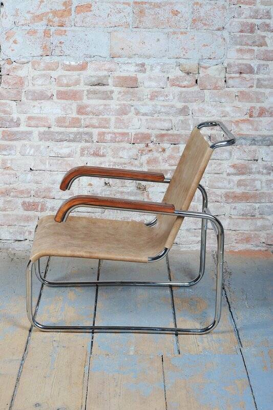 Fauteuil Bauhaus tchèque en chrome attribué à M. Breuer pour Thonet, années 1920.