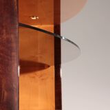 Iconic Aldo Tura brown goatskin bar cabinet with electric lift & mirror interior.