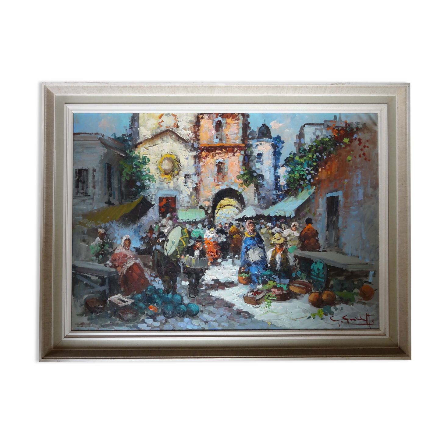 Neapolitan market scene, Oil on canvas 81 x 61 by Giovanni GUIDOTTI