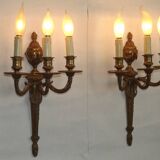 Magnificent Pair French Antique Bronze Triple Wall Lights Urn & Swag Detail