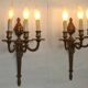 Magnificent Pair French Antique Bronze Triple Wall Lights Urn & Swag Detail