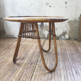 Vintage glass and rattan table