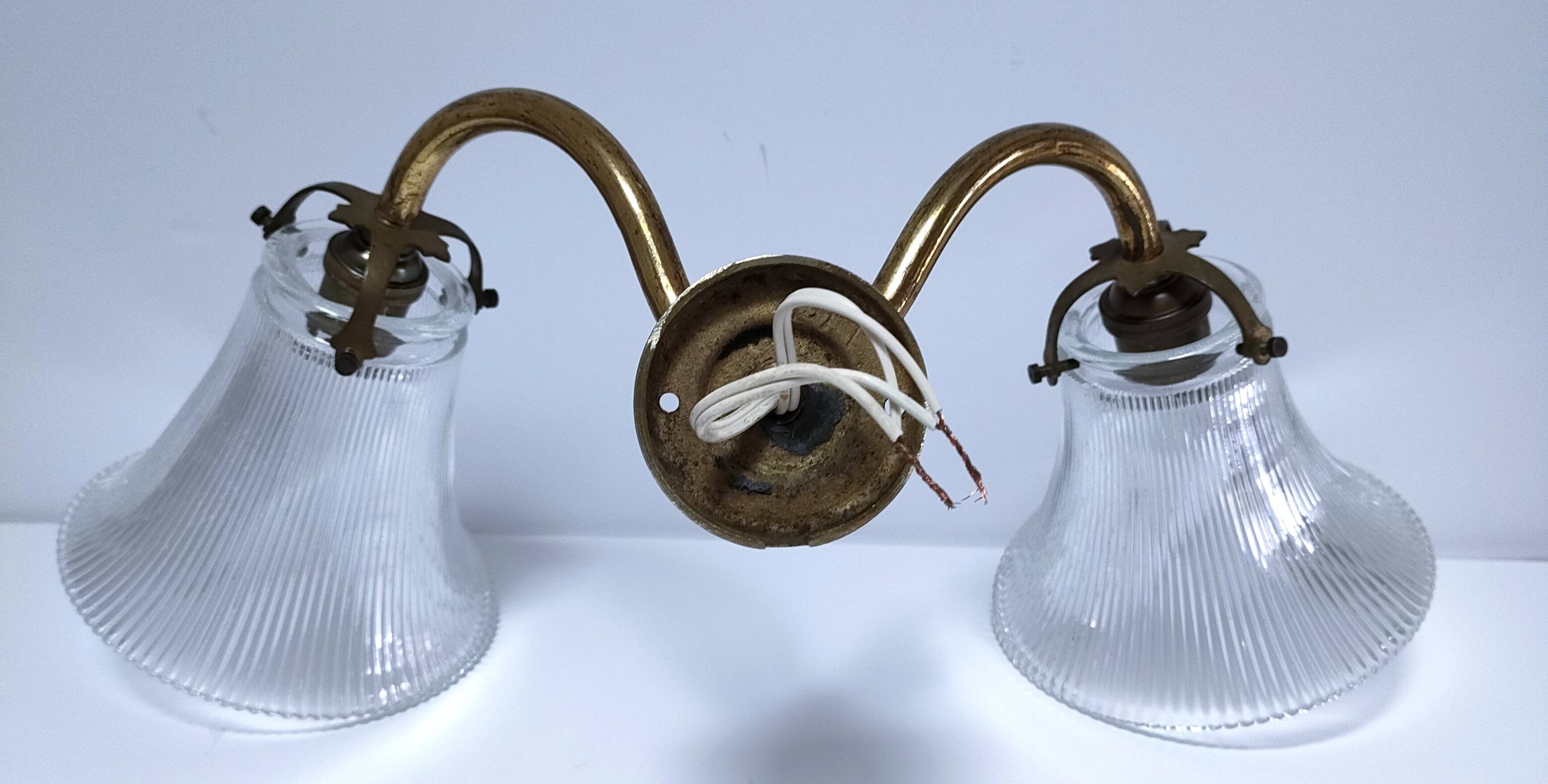 Double gilded bronze and glass wall lamp 1900