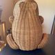 Large vintage 1970s frog magazine rack in rattan — Original fabric
