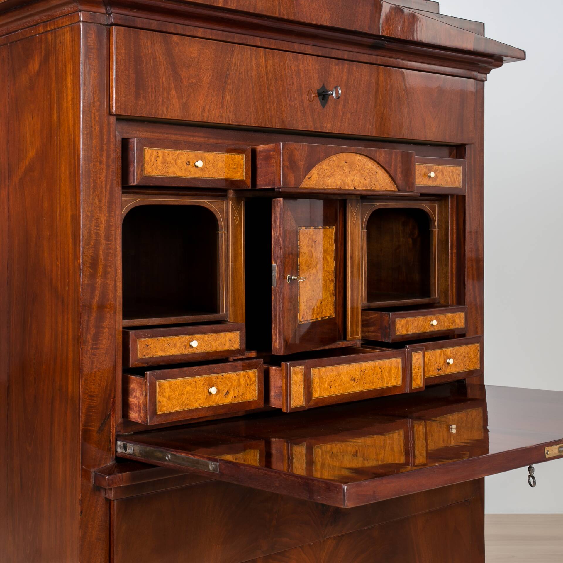 19th Century Mahogany Secretary Desk, French Polish