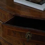 18th century, antique Danish baroque serpentine chest of drawers in walnut.