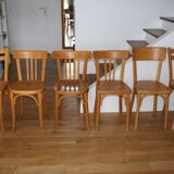 Set of 6 Baumann chairs, light beech, 1960