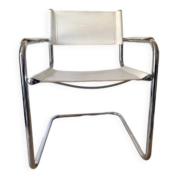 Matteo Grassi style faux leather and chrome armchair