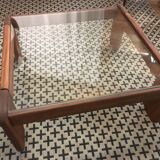 Glass and wood coffee table