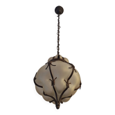 Murano blown frosted glass hall lantern pendant in iron frame, Italy 1960s
