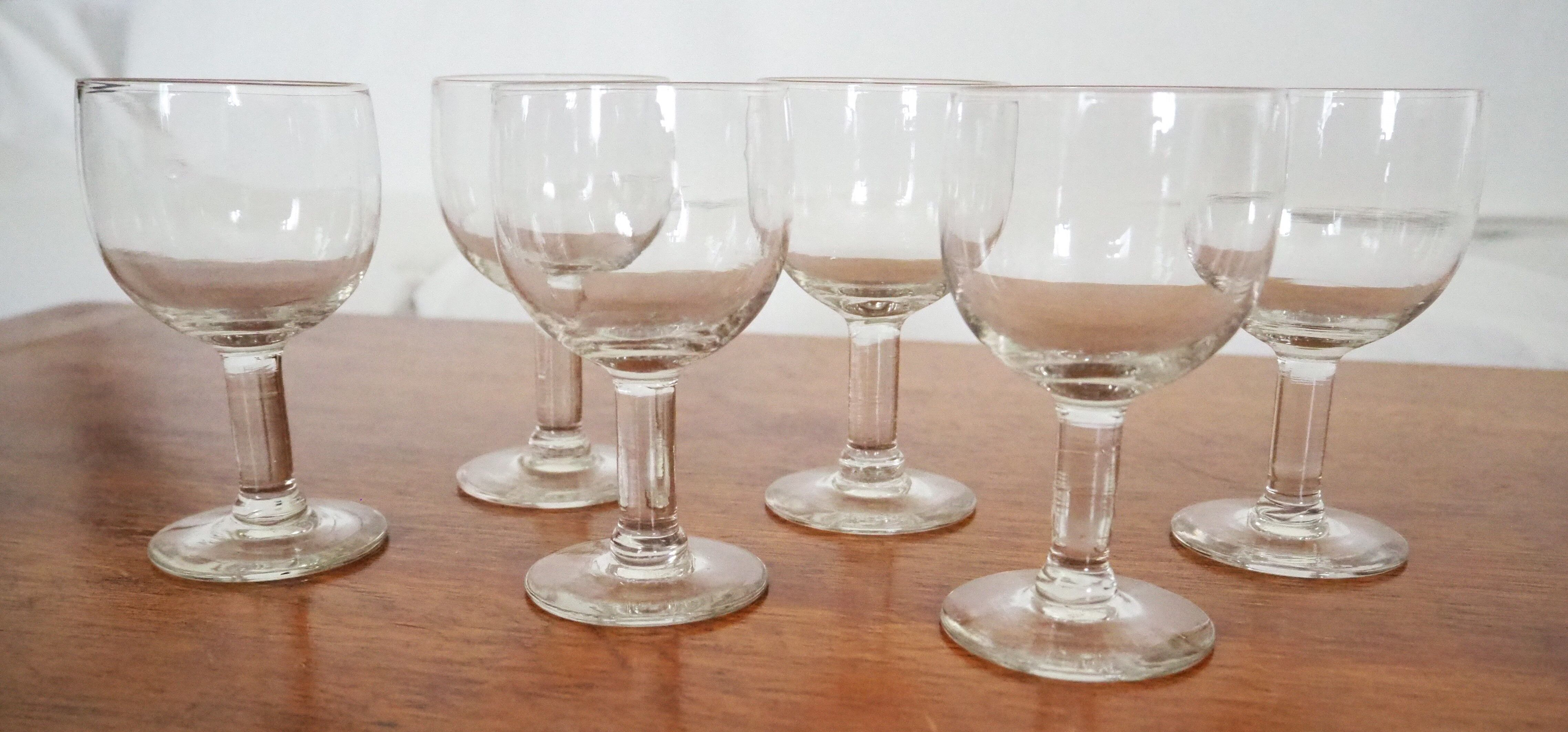 6 verres ballon ancien style bistrot XXème siècle