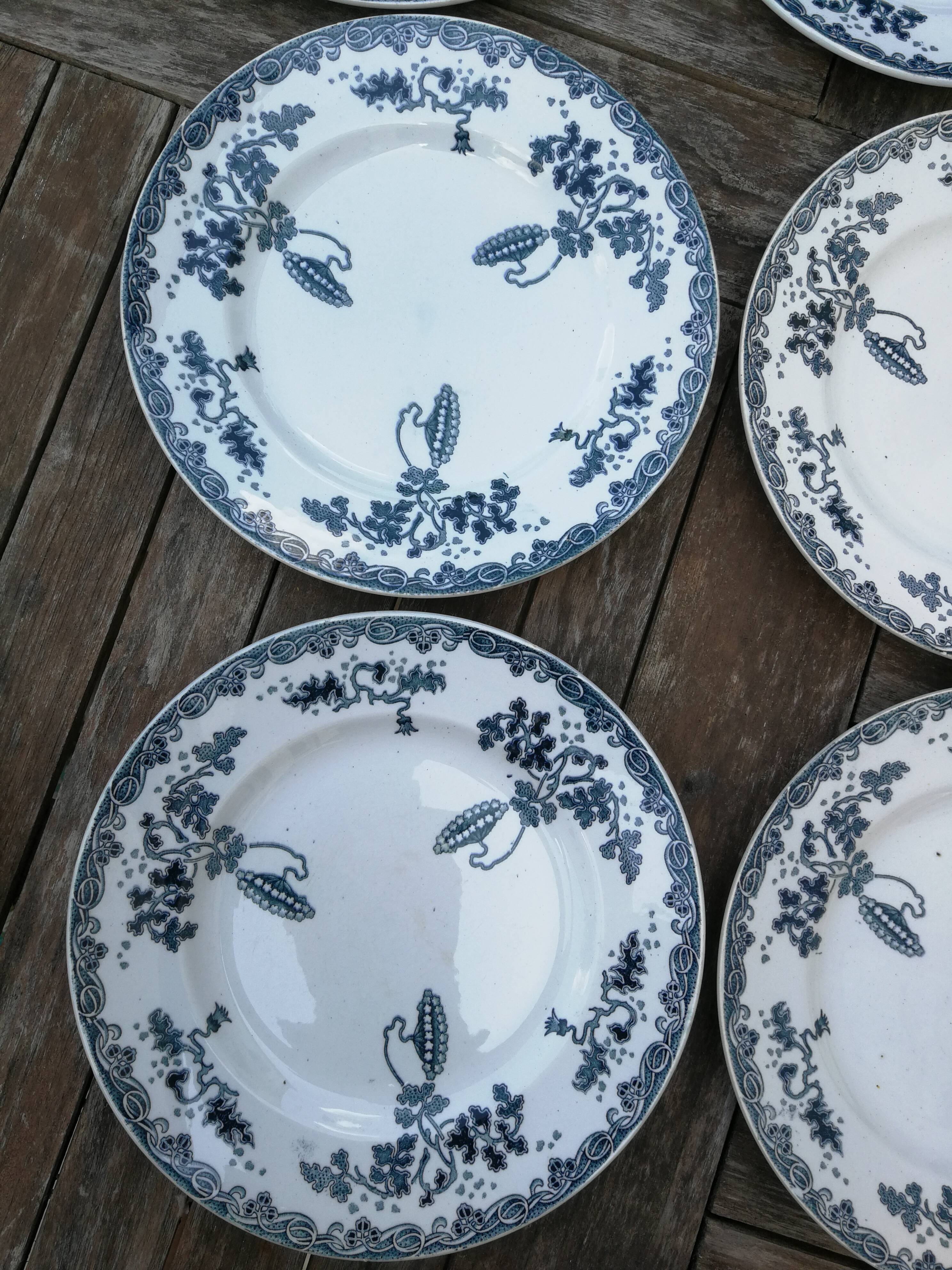 Set of 9 flat plates in iron earth St Amand and Hamage