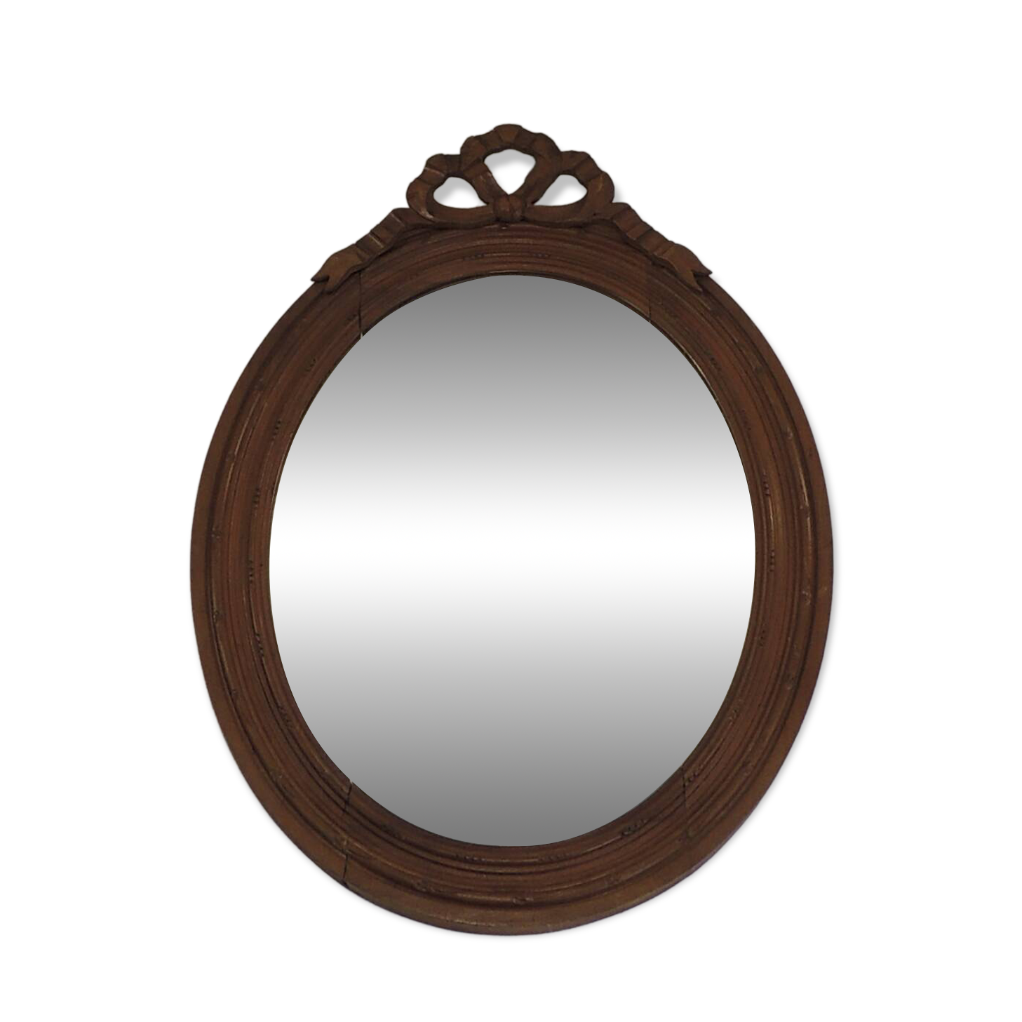 Antique oval mirror in carved wood – Louis XVI style, ribbon bow decoration, mid