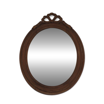Antique oval mirror in carved wood – Louis XVI style, ribbon bow decoration, mid