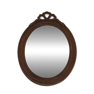 Antique oval mirror in carved wood – Louis XVI style, ribbon bow decoration, mid