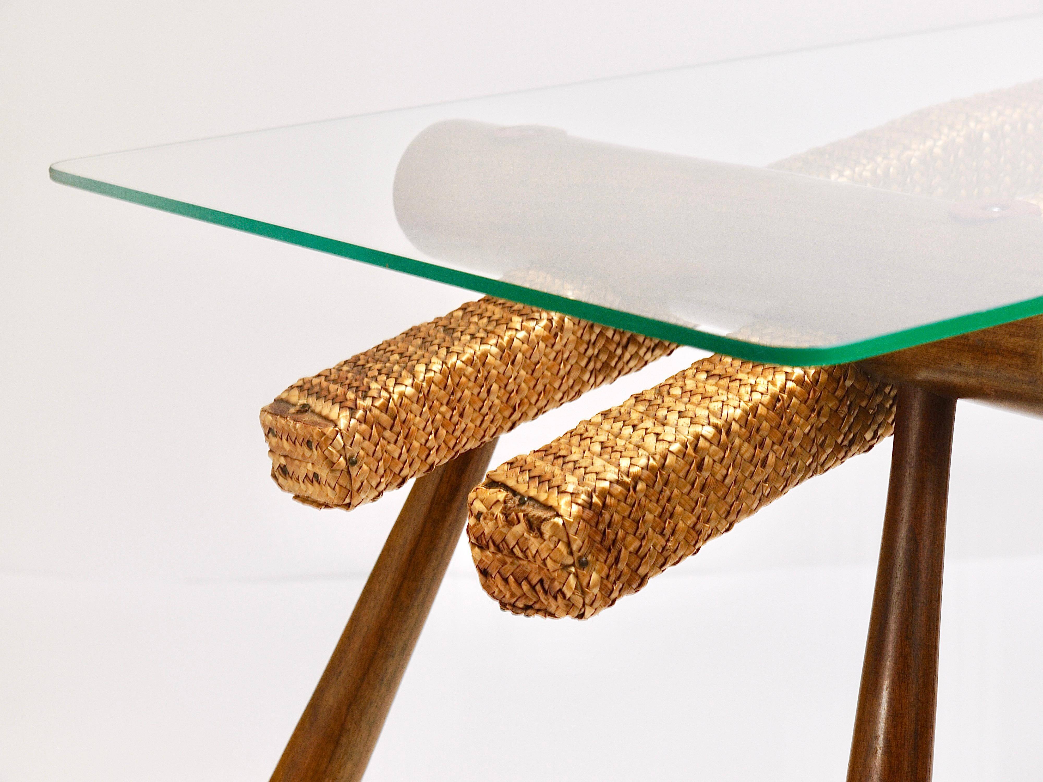 Mid-century side table by Max Kment, maple, cord, Austria, 1950s