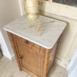 Bedside table / nightstand in pitchpin pine wood and bamboo with marble top