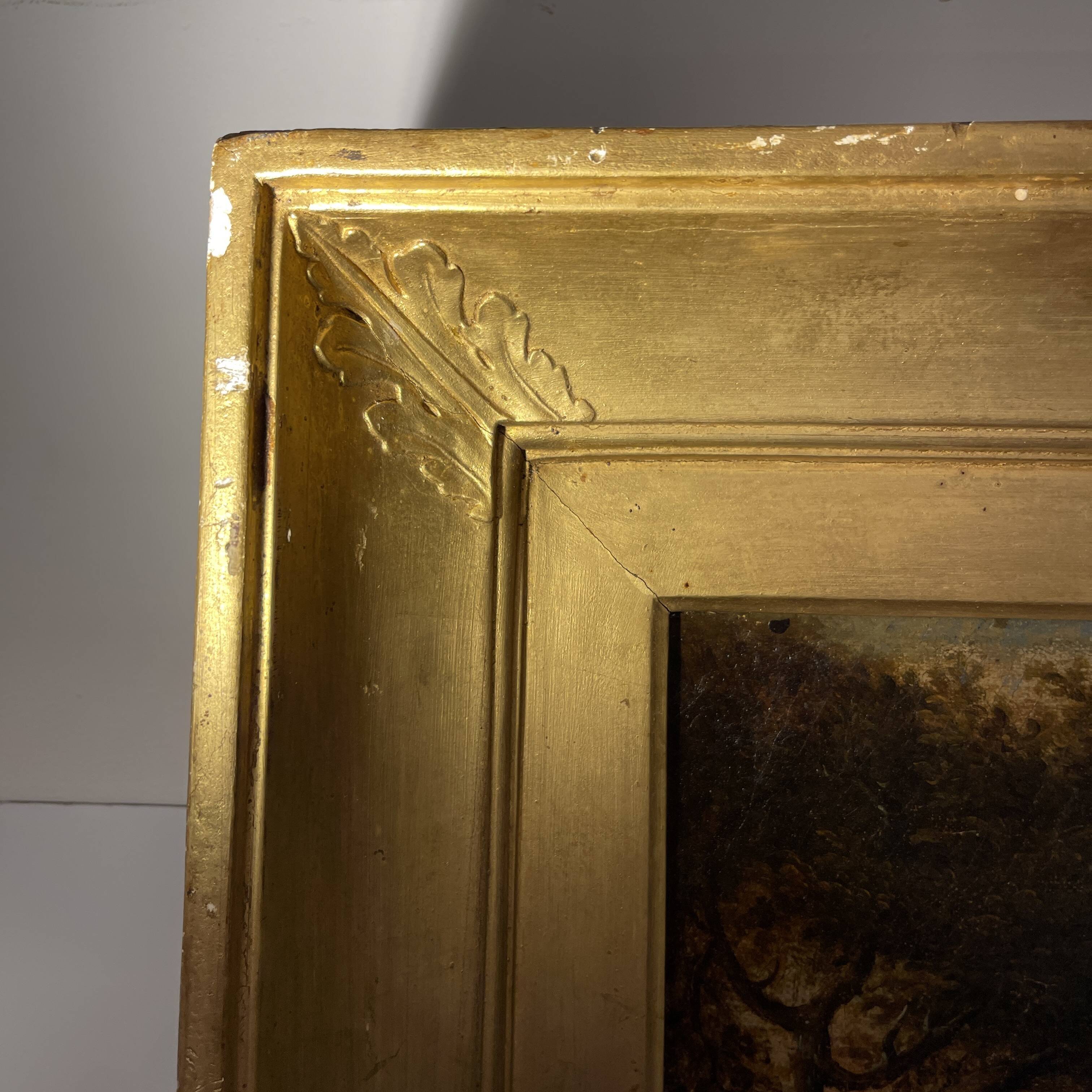 Italian School "Lake landscape, forest animated by figures" oil painting