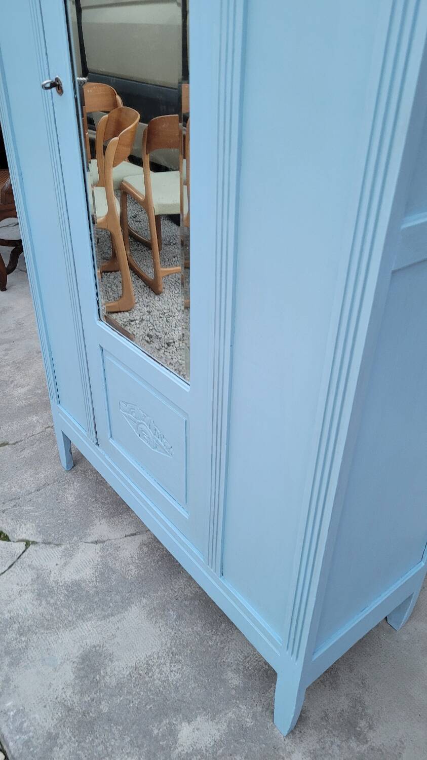 Parisian Art Deco armoire with beveled mirror and painted decoration