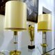 Pair Large Vintage Lamps, Glass & Brass