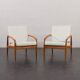 Pair of Kai Kristiansen Paperknife lounge chairs in teak and natural wool