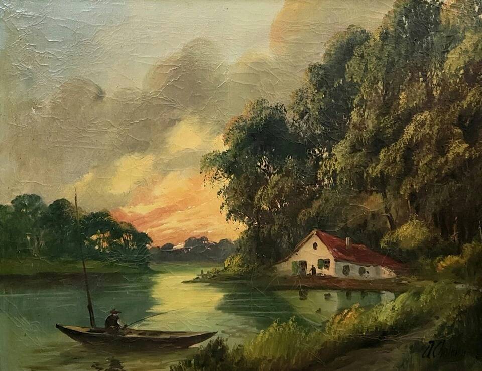 Julien Chatelin: large oil painting on canvas circa 1880