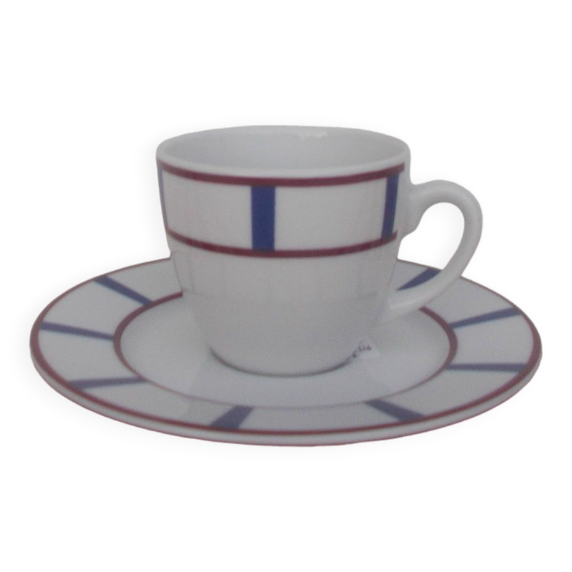 Set of 6 blue and red porcelain Basque coffee cups