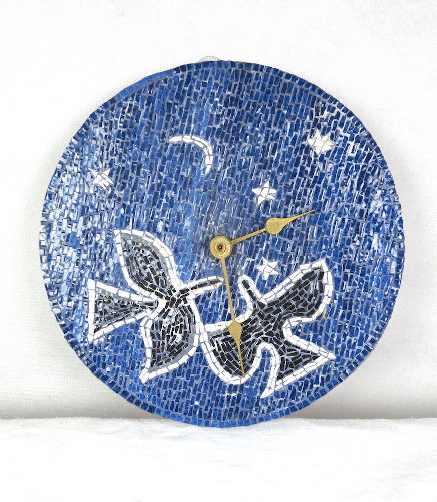Vintage wall clock - wood & ceramic - circa 1950