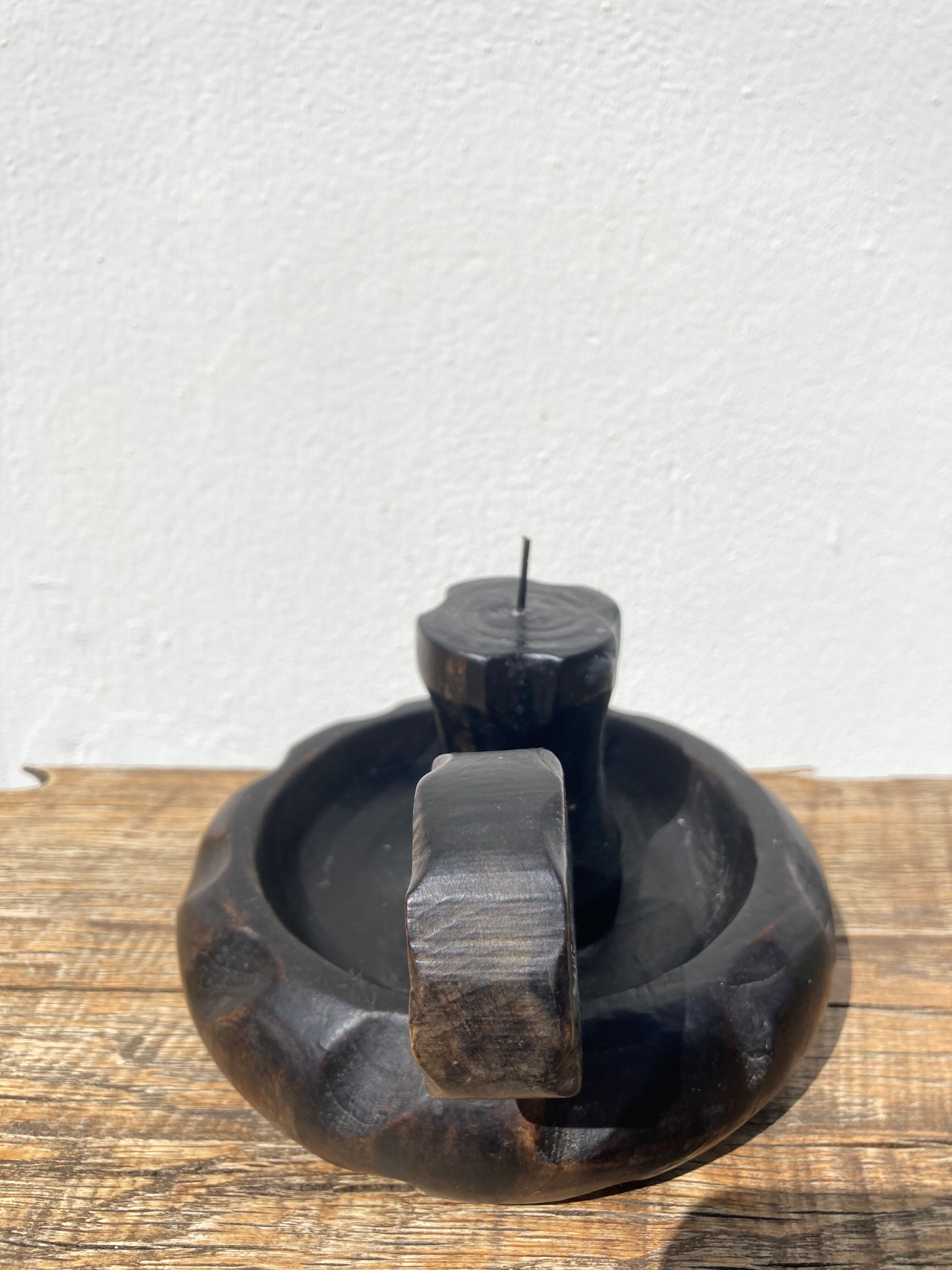 Brutalist solid wood candle holder 1960 Italy