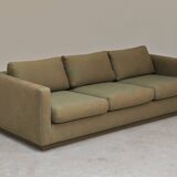 Pierre Frey modernist bench in green and gold patterned fabric