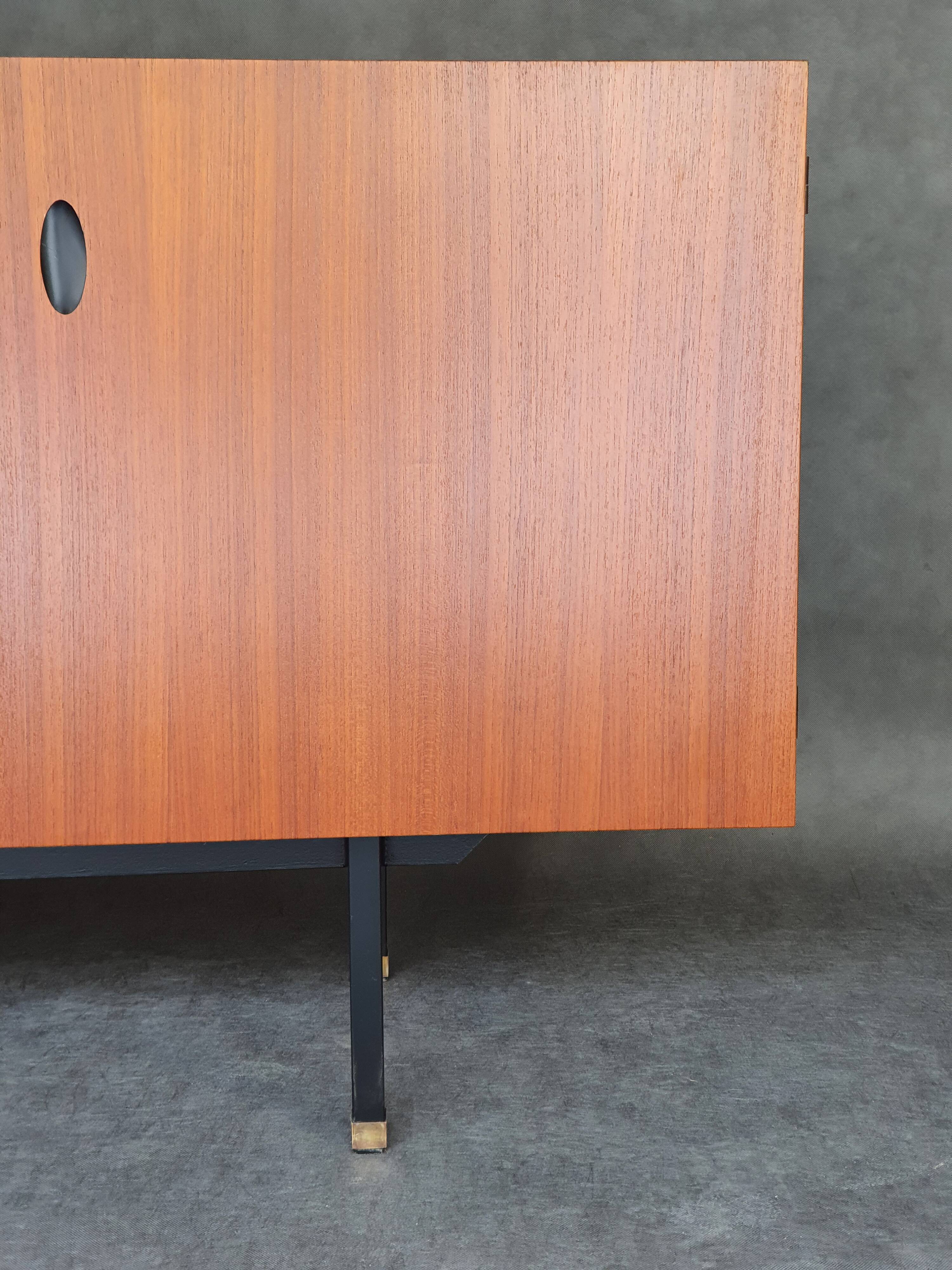 Minimalist mahogany veneer row by Paul Geoffroy 1960s