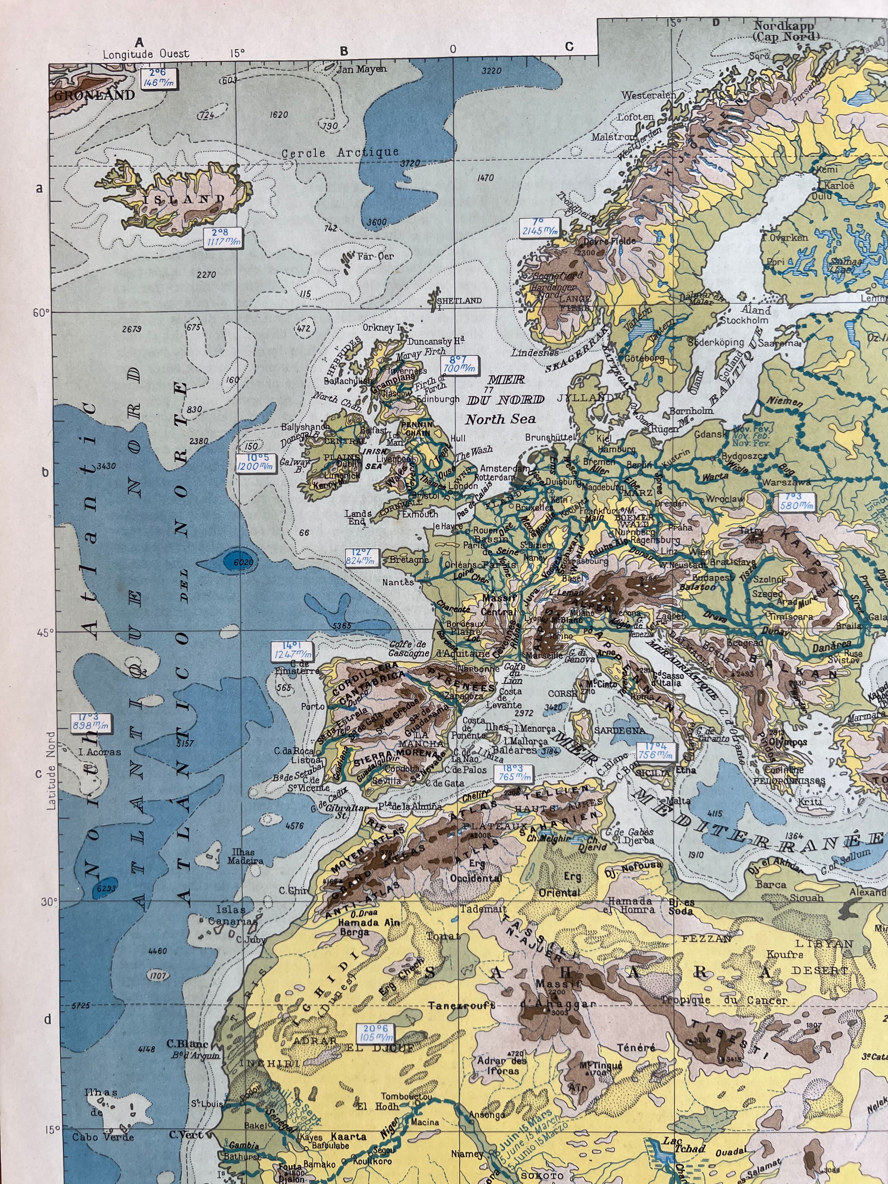 Old physical map — Ancient Continent | Europe, Africa, Asia & O
