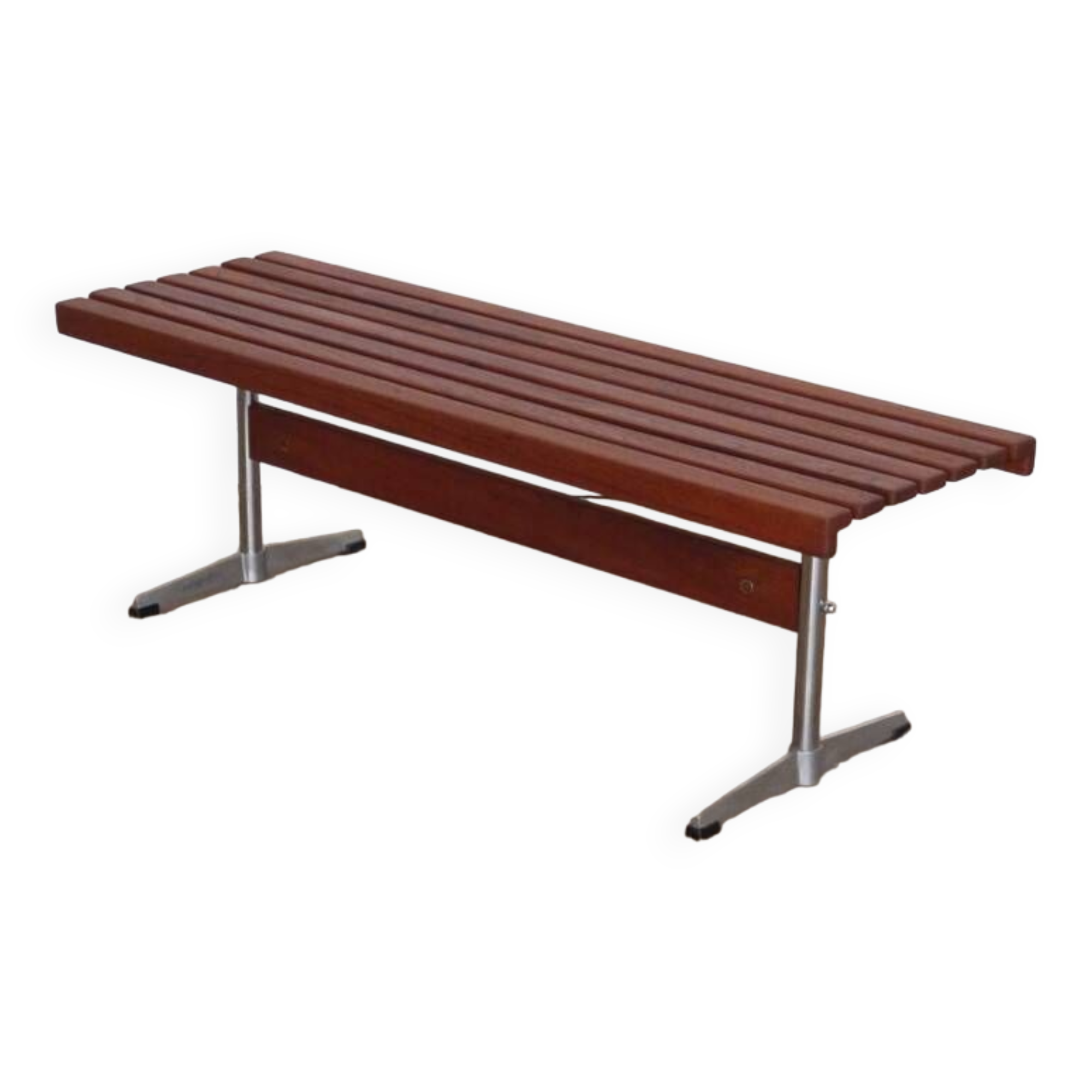 Danish slatted bench in teak and metal 1970