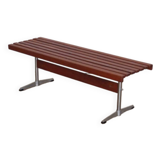 Danish slatted bench in teak and metal 1970
